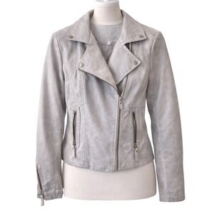 Max Studio Silver Metallic Faux Leather Moto Jacket Zip Front Y2K‎ Minimalist M